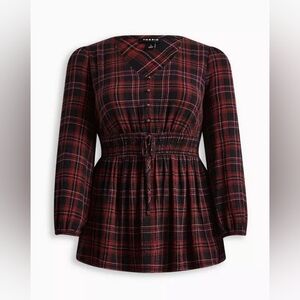 Babydoll Crinkle Flannel Gauze Smocked Tie Waist Top